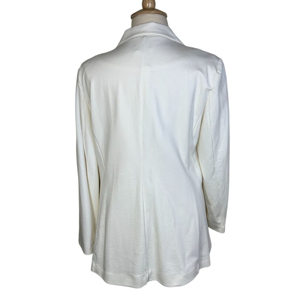DG2 Diane Gilman Blazer Womens 1X White Zip Pocket Knit Open‎ Front Jacket - Picture 2 of 13